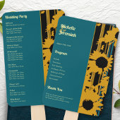 Sunflower Teal Blue Gold Modern Wedding Program Fächer