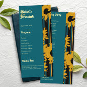 Sunflower Teal Blue Gold Modern Wedding Programm