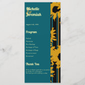 Sunflower Teal Blue Gold Modern Wedding Programm (Vorderseite)