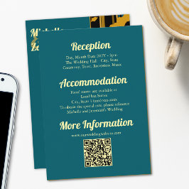 Sunflower Teal Blue Gold Modern Wedding QR Code  Begleitkarte