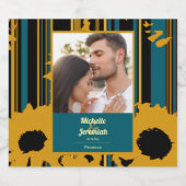 Sunflower Teal Blue Gold Modern Wedding Schaumweinetikett (Einzelnes Label)
