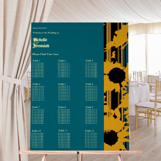 Sunflower Teal Blue Gold Modern Wedding Seat Chart Acrylschild