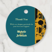 Sunflower Teal Blue Gold Modern Wedding Thank You Geschenkanhänger (Vorderseite)
