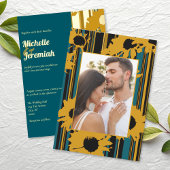 Sunflower Teal Blue Modern Wedding Gold Folieneinladung