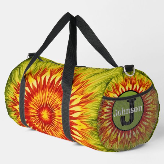 Sunflower Tie Dye monogram personal Travel Bag Duffle Bag (Rechte Ecke)
