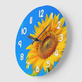 Sunflower Wall Clock Blue Background Floral Decor Große Wanduhr (Winkel)