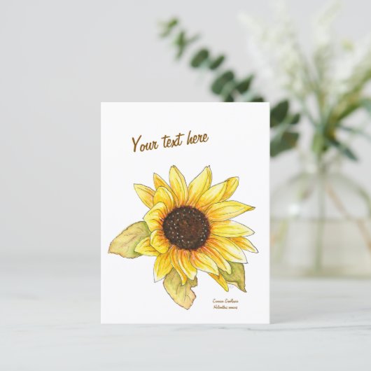 Sunflower watercolor customizable postcard postkarte (Stehend Vorderseite)