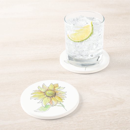Sunflower Watercolor Fall Coaster Getränkeuntersetzer (Seite)