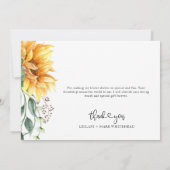 Sunflower Watercolor Vielen Dank Dankeskarte (Rückseite)