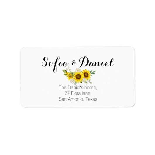 Sunflower watercolor white rose wedding adressaufkleber (Vorne)