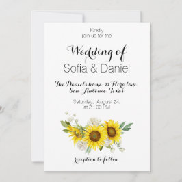 Sunflower watercolor white rose wedding Invitation Einladung