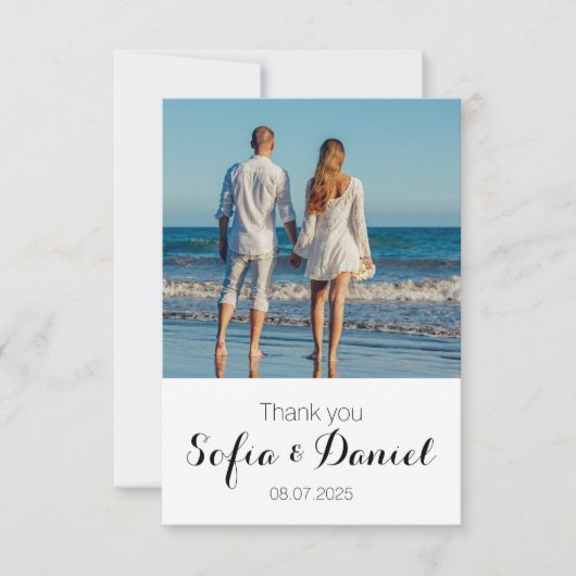 Sunflower watercolor white rose wedding photo dankeskarte (Vorderseite)