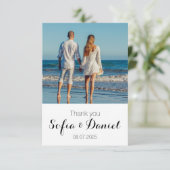 Sunflower watercolor white rose wedding photo dankeskarte (Stehend Vorderseite)