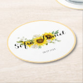 Sunflower watercolor white rose wedding  runder pappuntersetzer (Angewinkelt)