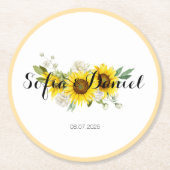 Sunflower watercolor white rose wedding  runder pappuntersetzer (Vorderseite)