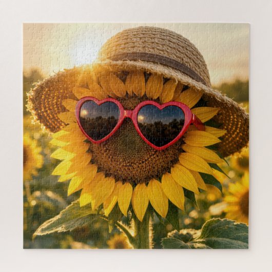 Sunflower Wearing Sunglasses and Straw Hat Puzzle (Vertikal)