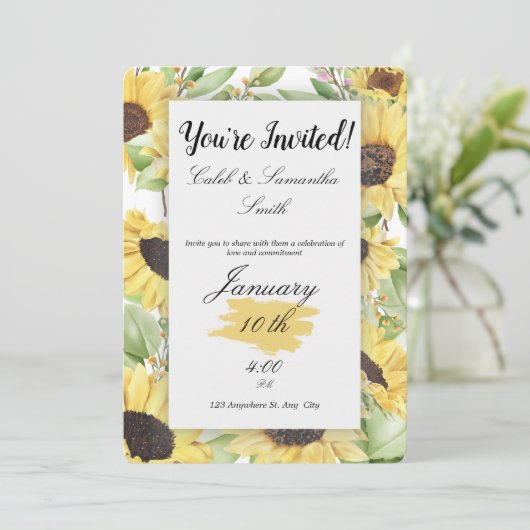 Sunflower Wedding Invitation Einladung (Stehend Vorderseite)