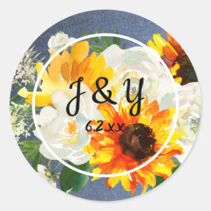 Sunflower & White Monogram Vielen Dank - Blue Jean Runder Aufkleber