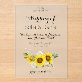 Sunflower white rose wedding Acrylic Invitation Acryleinladungen
