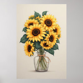 Sunflower Wildflower Botanical Art Poster