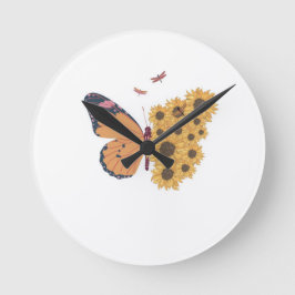 Sunflower Wings Timepiece – Butterfly Nature Wall Runde Wanduhr