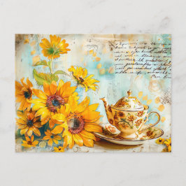 Sunflower with Antique Coffee Pot and Fantasy text Postkarte