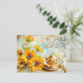 Sunflower with Antique Coffee Pot and Fantasy text Postkarte (Stehend Vorderseite)