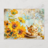 Sunflower with Antique Coffee Pot and Fantasy text Postkarte (Vorderseite)