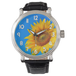 Sunflower Wrist Watch Blue Background Floral Armbanduhr
