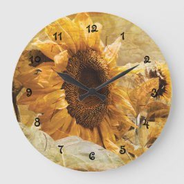 Sunflower Yellow Beautiful Country Floral Design Große Wanduhr