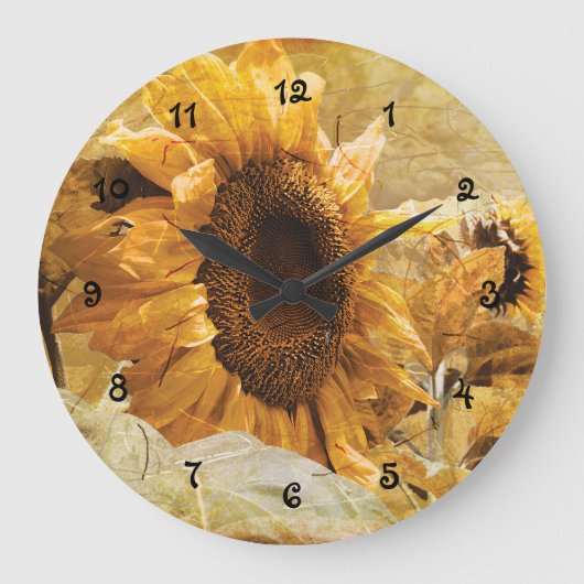 Sunflower Yellow Beautiful Country Floral Design Große Wanduhr (Vorderseite)