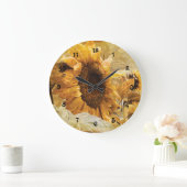 Sunflower Yellow Beautiful Country Floral Design Große Wanduhr (Zuhause)