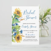 Sunflower Yellow Blue Floral Fall Bridal Shower Einladung (Stehend Vorderseite)