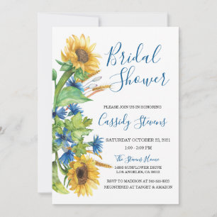Sunflower Yellow Blue Floral Fall Bridal Shower Einladung