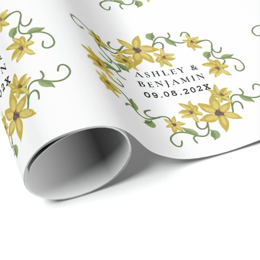 Sunflower Yellow Floral Botanical Hand drawn Oil Geschenkpapier (Rolleneckpunkt)