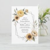 Sunflower Yellow Floral Frame Wedding Invitation Einladung (Stehend Vorderseite)