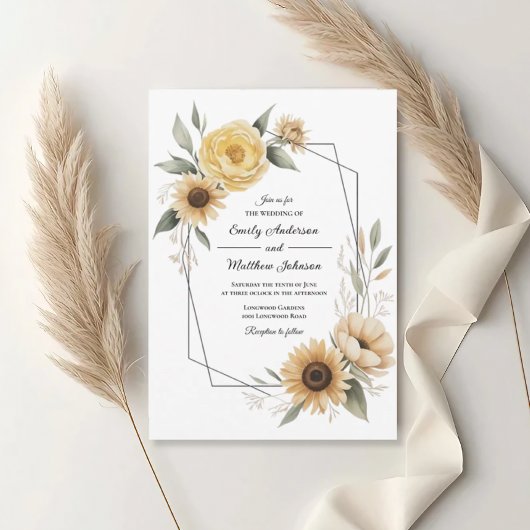 Sunflower Yellow Floral Frame Wedding Invitation Einladung