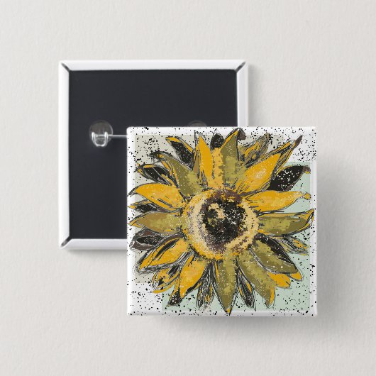 Sunflower Yellow Green Black Watercolor Style Art Button (Vorne & Hinten)