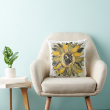Sunflower Yellow Green Black Watercolor Style Art