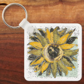 Sunflower Yellow Green Black Watercolor Style Art Schlüsselanhänger (Vorderseite)