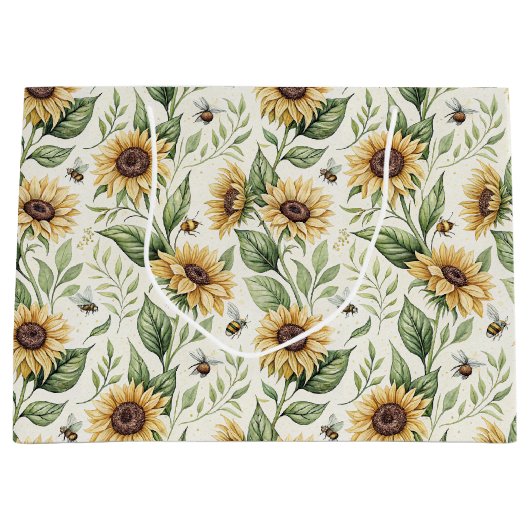 Sunflowers and Bumble Bees Floral Gift Bag Große Geschenktüte (Vorderseite)