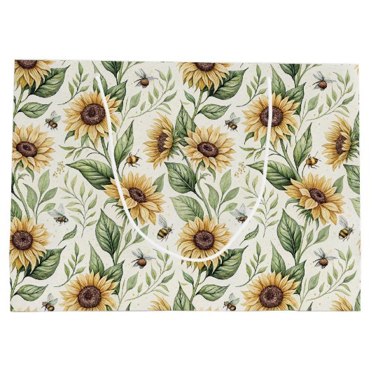 Sunflowers and Bumble Bees Floral Gift Bag Große Geschenktüte (Rückseite)