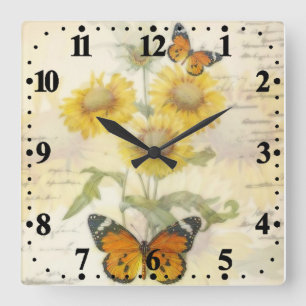 Sunflowers and butterfly square wall clock quadratische wanduhr