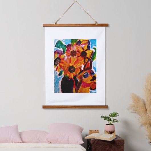 Sunflowers and chihuahua  wandteppich mit holzrahmen (Schlafzimmer)