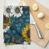Sunflowers and daisies, summer garden 2 geschirrtuch (Viertel Falte)