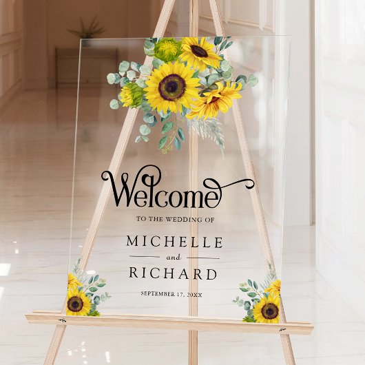 Sunflowers and Eucalyptus Wedding Welcome Acrylschild
