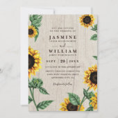 Sunflowers And Wood Rustic Country QR Code Wedding Einladung (Vorderseite)