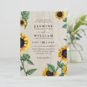 Sunflowers And Wood Rustic Country QR Code Wedding Einladung (Stehend Vorderseite)
