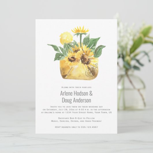 Sunflowers Backyard Casual Wedding Bar-B-Que Wird Einladung (Stehend Vorderseite)