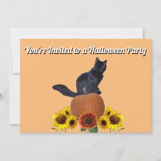  Sunflowers Black Cat Pumpkins Halloween Orange  Einladung (Vorderseite)